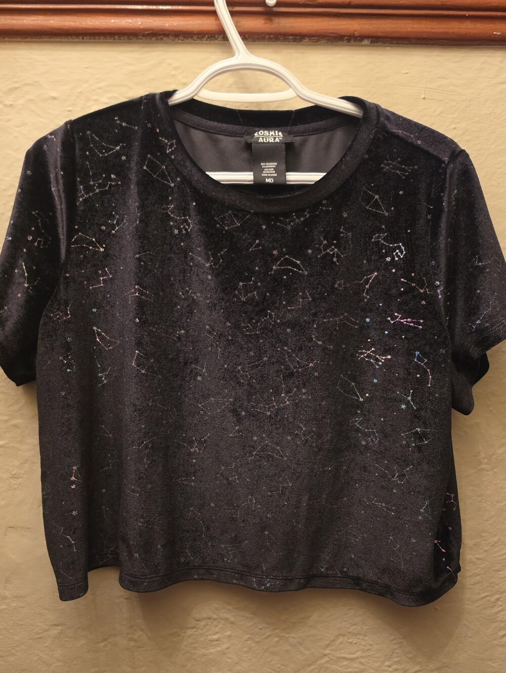 Cosmic Aura Velvet Constellation Galaxy Crop Top Black Celestial Astrology M